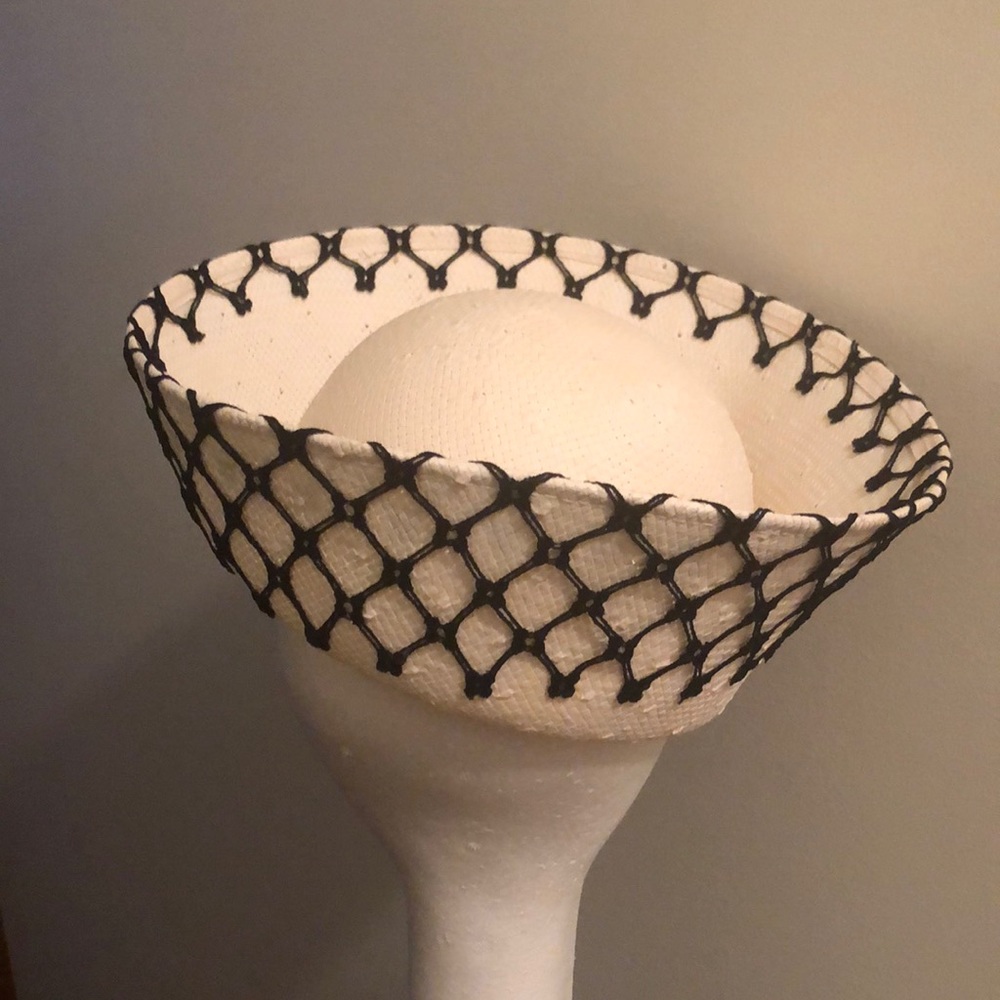 Mr. John Moderne Creme Straw Hat with Black Embroidery
